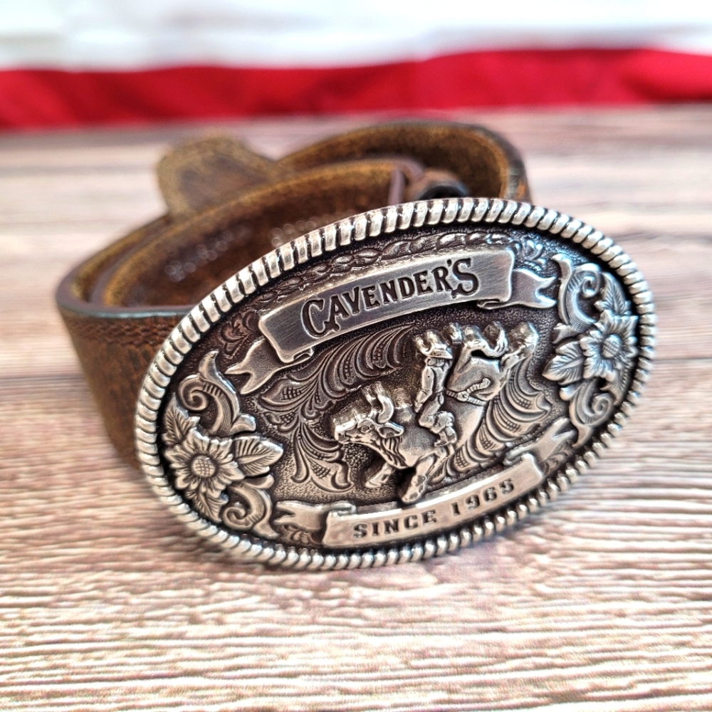 Cavenders Rodeo Cowboy Buckle & Leather Belt SZ 26 Children's Western Belt